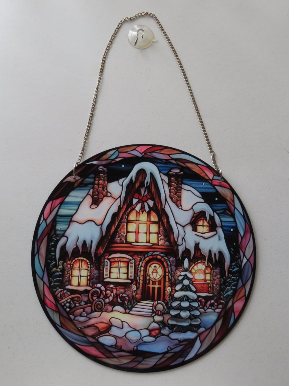 Christmas House Decoration Acrylic Plate With Iron Chain Ornament For Window